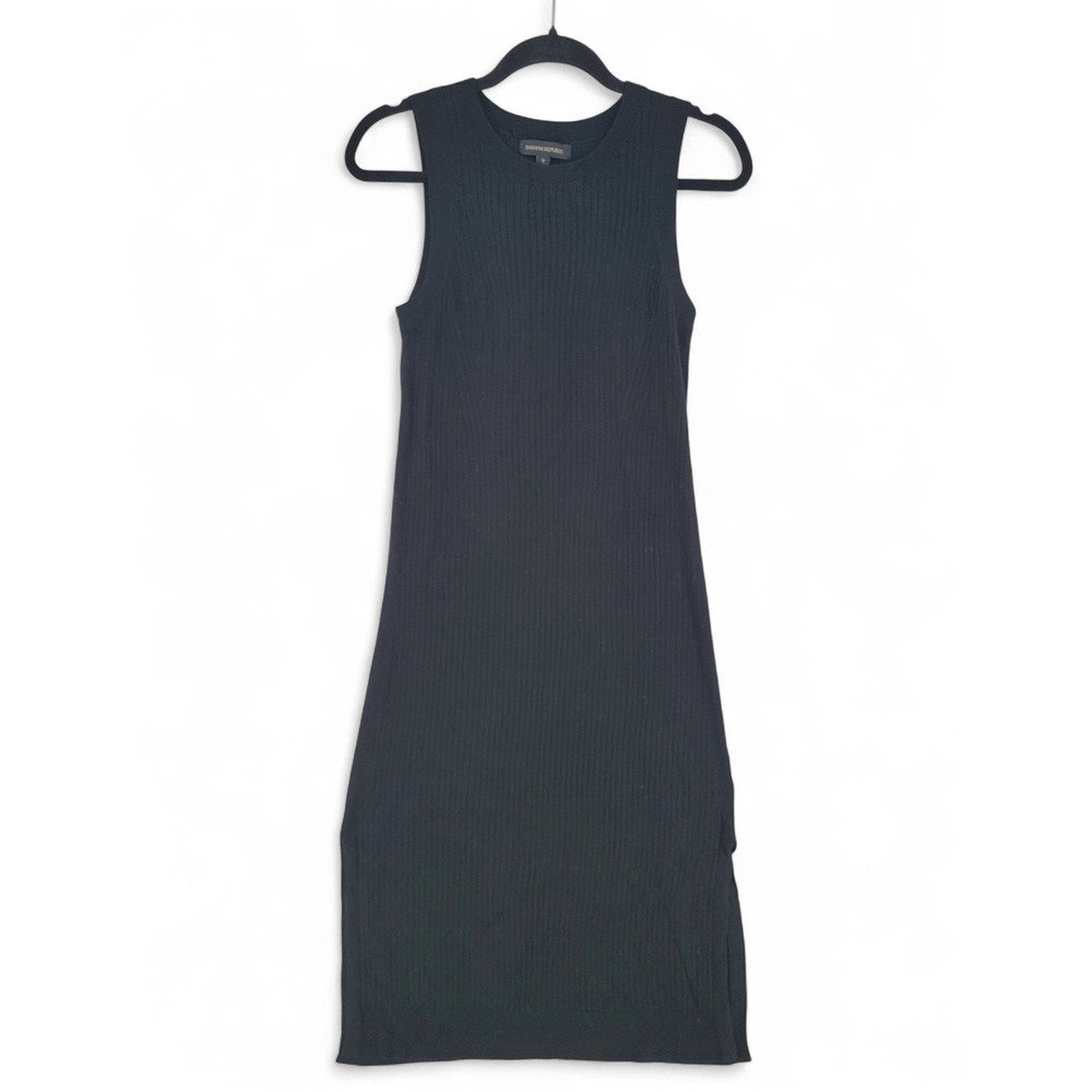Banana Republic Ribbed Knit Black Sleeveless Sheath Midi Dress Sz S Minimalist